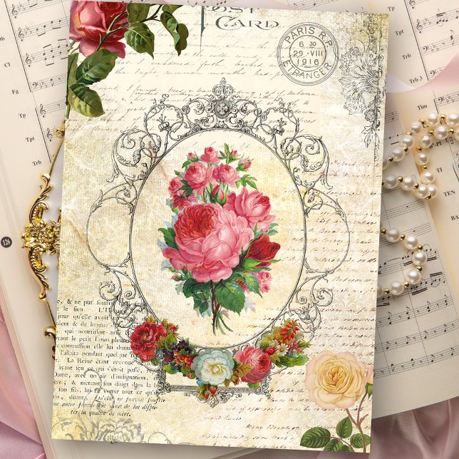 Papel De Seda Rosa francés de época Ephemera Decoupage (Subido por el creador)