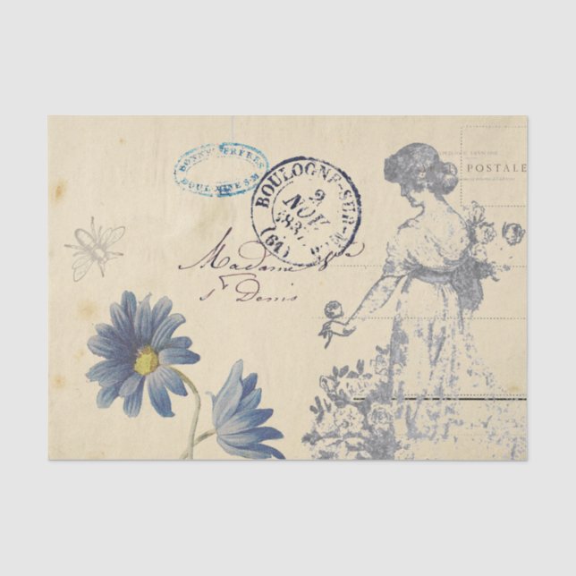 Papel De Seda Rosa francés de época Lady Bee Flower Carte Postal (Anverso)