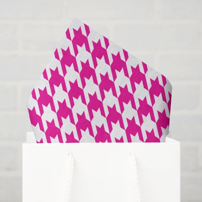 Papel De Seda Rosa Fucsia y Houndstooth Blanco (Bolsa de regalo)
