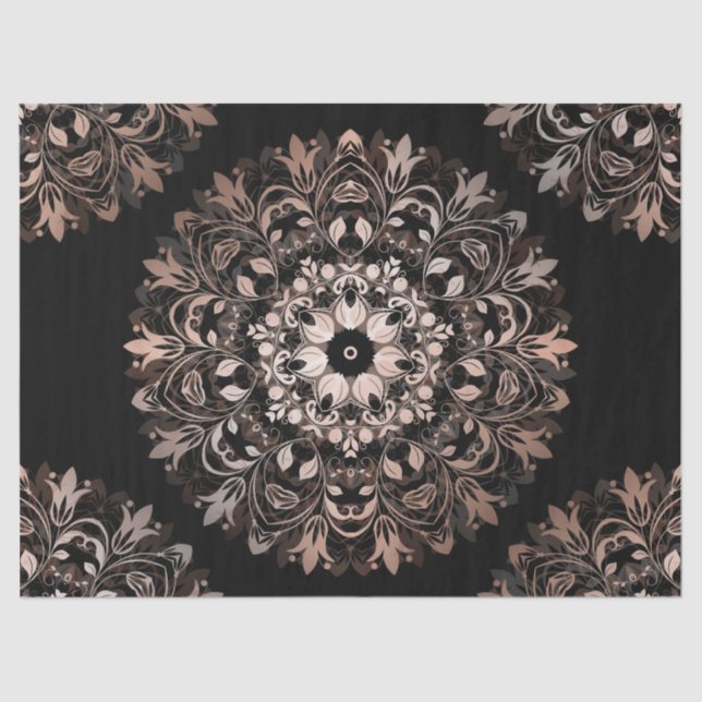 Papel De Seda Rosa Gold Black Floral Mandala (Anverso)