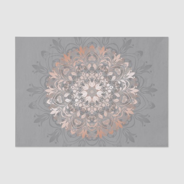 Papel De Seda Rosa Gold Gray Floral Mandala (Anverso)