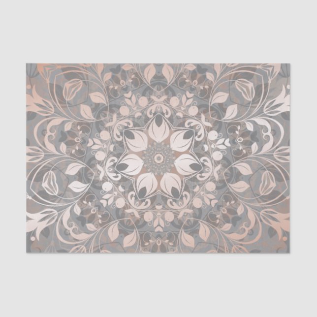 Papel De Seda Rosa Gold Gray Floral Mandala (Anverso)