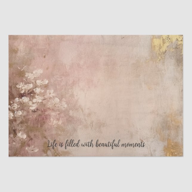 Papel De Seda Rosa Gold Paint Floral (Anverso)