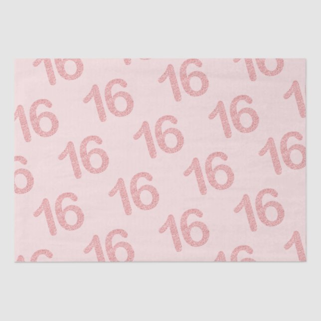 Papel De Seda Rosa Gold Rubor Sweet 16 Birthday Party Purpurina (Anverso)
