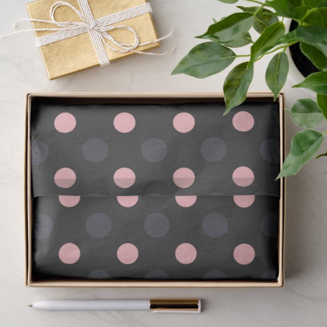 Papel De Seda Rosa, gris oscuro y lunares de carbón (Regalo )