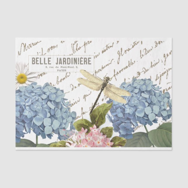 Papel De Seda Rosa Hummingbird Dragonfly French Script Honeybee (Anverso)