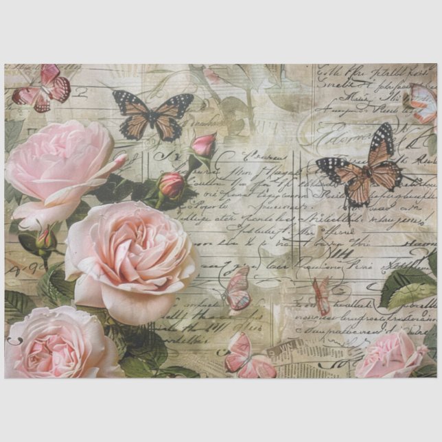 Papel De Seda Rosa Mariposa decoupage rosa antiguo (Anverso)