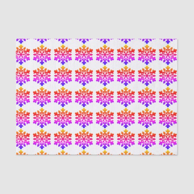 Papel De Seda Rosa, naranja, violeta, copo de nieve azul (Anverso)