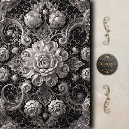 Papel De Seda Rosa Negra Blanca Damasco Decoupage