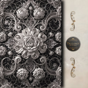 Papel De Seda Rosa Negra Blanca Damasco Decoupage