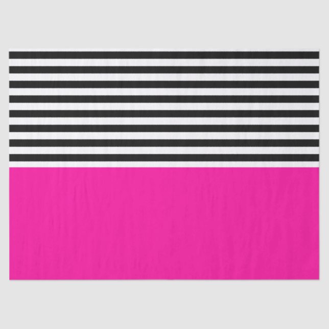 Papel De Seda Rosa Neon con franjas en blanco y negro (Anverso)