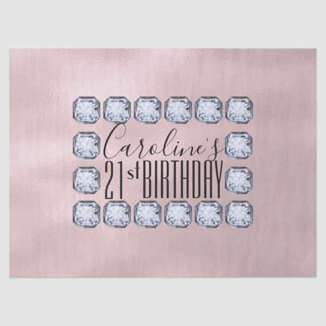 Papel De Seda Rosa Oro lujoso Vidrio Textil Cumpleaños (Anverso)