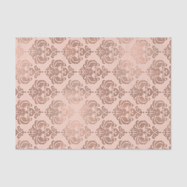 Papel De Seda Rosa Oro Rubor Rosa Moderno Glam Damask (Anverso)