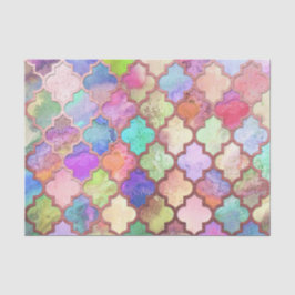 Papel De Seda Rosa Oro y Pastel Quatrefoil Marroquí