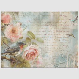 Papel De Seda Rosa Pálida Vintage Pájaros Decoupage