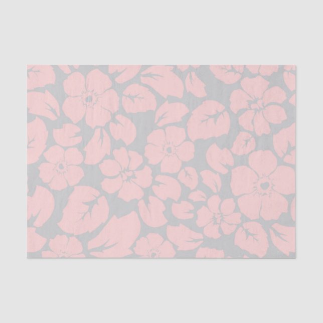 Papel De Seda Rosa Pastel y Floral Gris (Anverso)