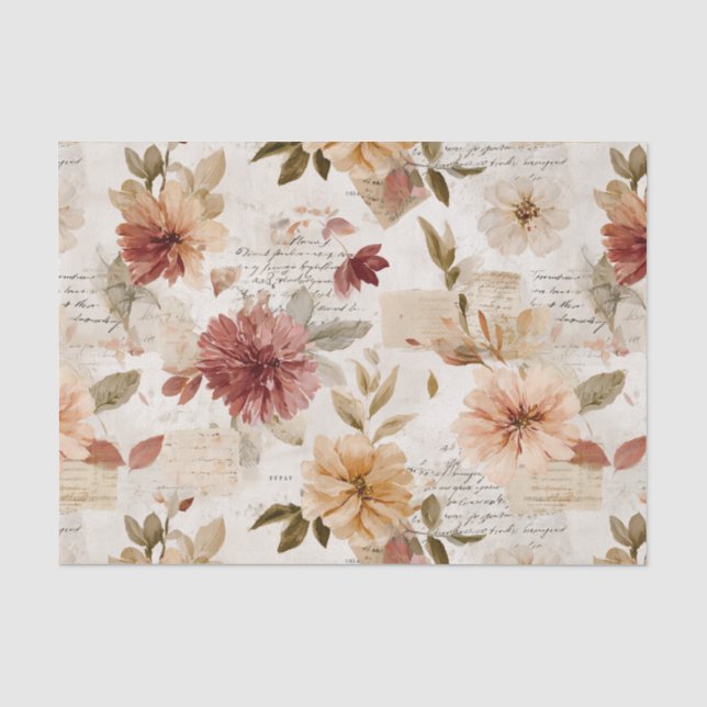 Papel De Seda Rosa Polvorienta Floral de Otoño (Anverso)