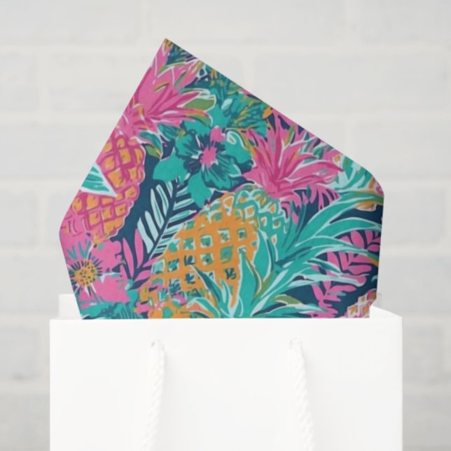 Papel De Seda Rosa Preparado Azul Marino Teal Piñas (Bolsa de regalo)