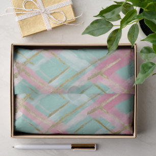 Papel De Seda Rosa Preppy Menta Dorado Brillo Patrón Argyle