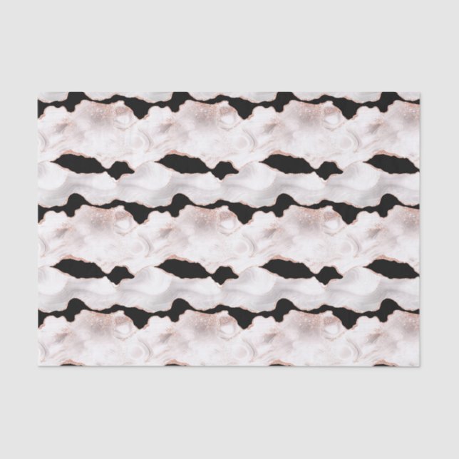Papel De Seda Rosa Purpurina de oro Agate Black White Swirl (Anverso)