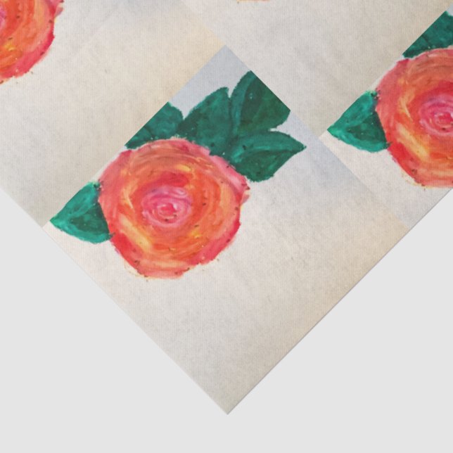 Papel De Seda Rosa Roja con Hojas Verdes (Detalle)