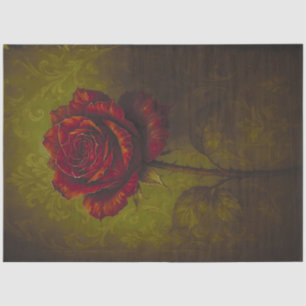 Papel De Seda Rosa Roja Gótica sobre Damasco – Vintage Romántico