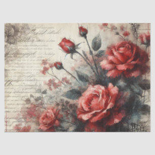 Papel De Seda Rosa Roja Vintage y Decoración del Collage Botánic