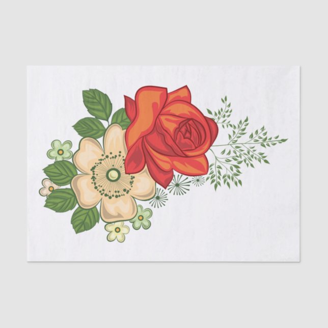 Papel De Seda Rosa Roja y Margaritas (Anverso)