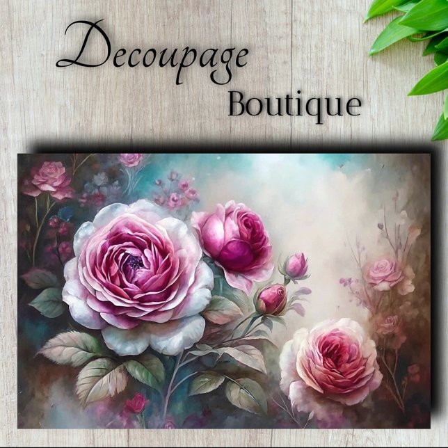 Papel De Seda Rosa Romántica Decoupage con Neblina (Romantic Rose Mist Decoupage Tissue Paper)