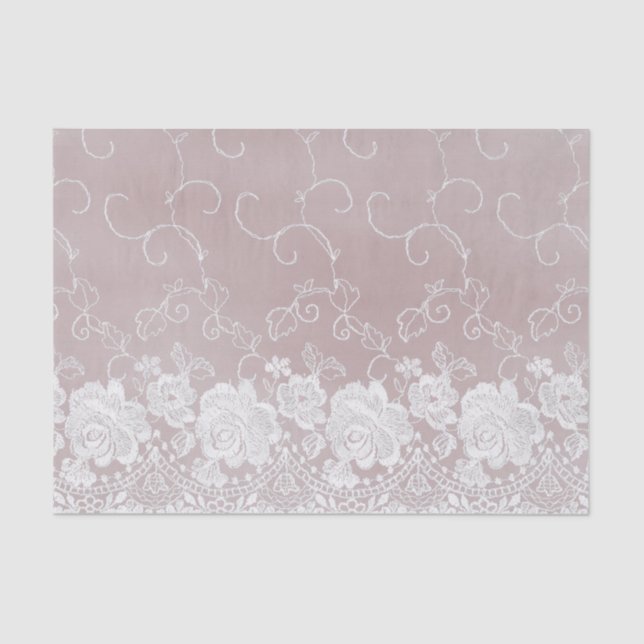 Papel De Seda Rosa Romántica Rubor Rosa Blanco Encaje Floral Bod (Anverso)