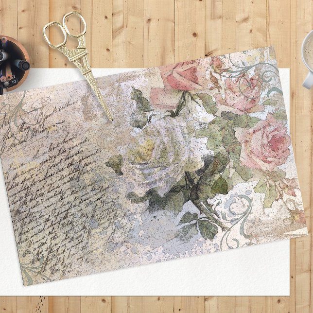 Papel De Seda Rosa romántico Florals Antiguo Decoupage manuscrit (Subido por el creador)