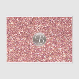 Papel De Seda Rosa Rosa Brillo Destello Glam Monograma Inicial