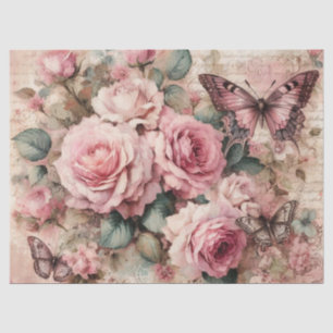 Papel De Seda Rosa Rosa Elegante Floral Decoupage Antiguo