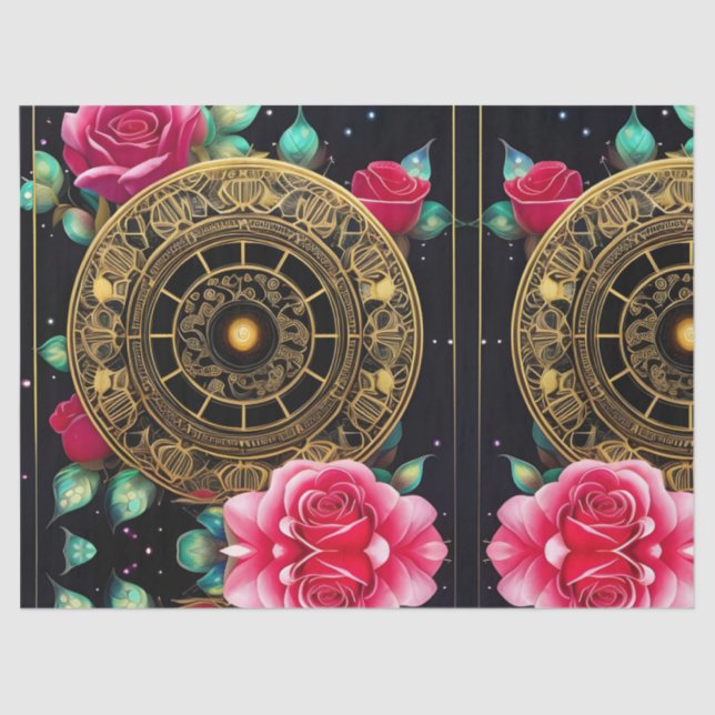 Papel De Seda Rosa rosa oro arte filigrí (Anverso)