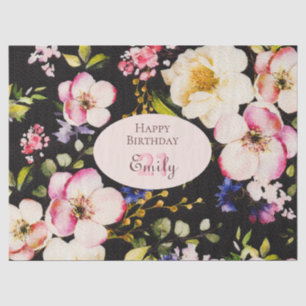 Papel De Seda Rosa rosa y amarillo color de agua en negro, cumpl