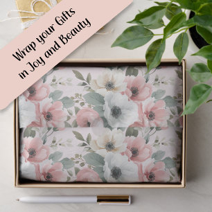 Papel De Seda Rosa Rubor Crema Acuarela Floral