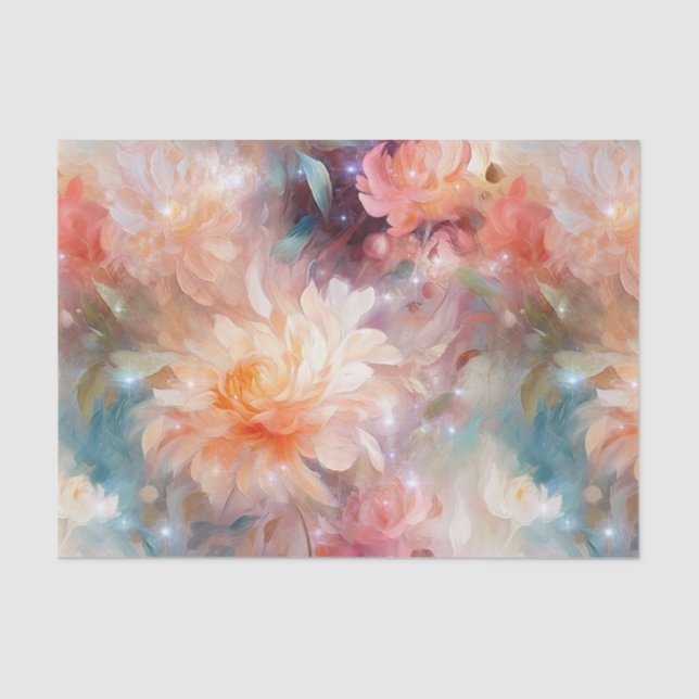 Papel De Seda Rosa Rubor Melocotón Naranja Floral (Anverso)