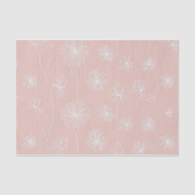 Papel De Seda Rosa salmón con una delicada cosecha floral blanca (Anverso)