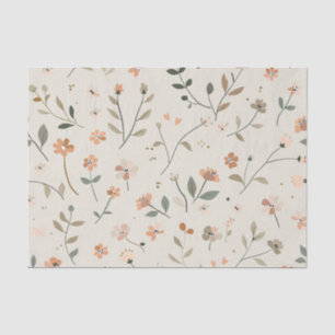 Papel De Seda Rosa Suave Desvanecido Floral Silvestre Boho Vinta