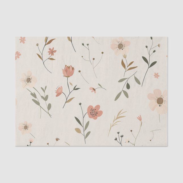 Papel De Seda Rosa Suave Desvanecido Floral Silvestre Boho Vinta (Anverso)