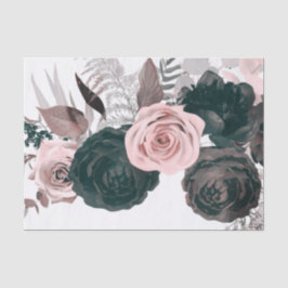 Papel De Seda Rosa Suave y Verde Floral Negro Bodas Blancas
