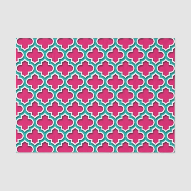 Papel De Seda Rosa Teal Blanco Morisco Cuatrofoils #5DS (Anverso)