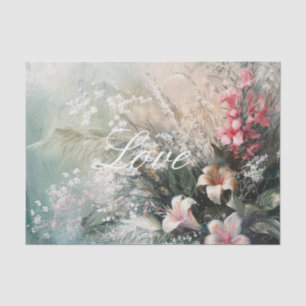 Papel De Seda Rosa Tropical Blanco Hibisco Floral Amor 