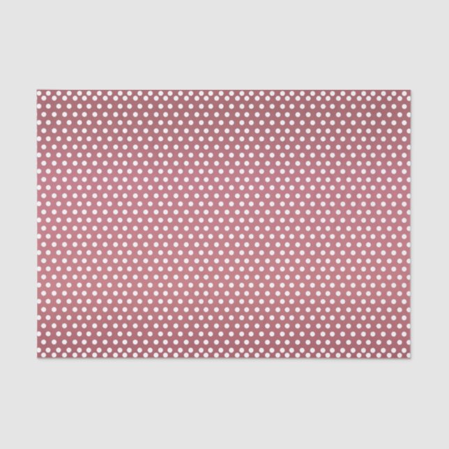 Papel De Seda Rosa turbio oscuro y puntos de polka blanco (Anverso)