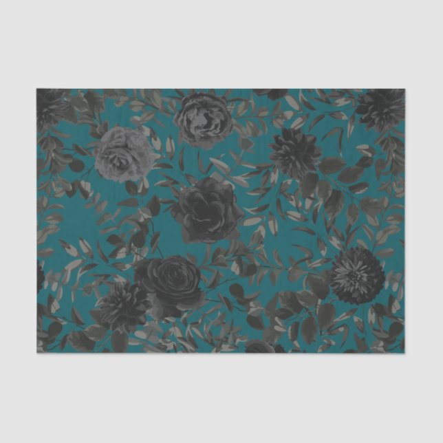 Papel De Seda Rosa Verde azulado negro Boda gótica elegante (Anverso)