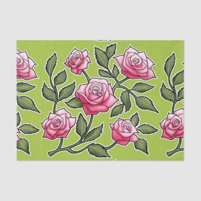Papel De Seda Rosa verde floral (Anverso)