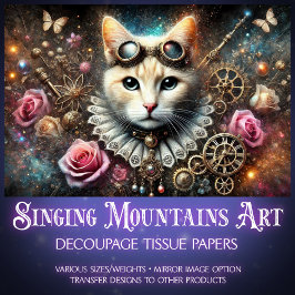 Papel De Seda Rosa victoriano dorado Steampunk Cat Decoupage