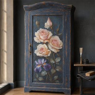 Papel De Seda Rosa vintage e iris elegante decoupage botánico