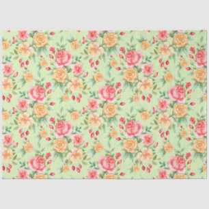 Papel De Seda Rosa Vintage Floral Moderno Popular
