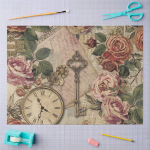 Papel De Seda Rosa vintage francesa floral con carta antigua y r